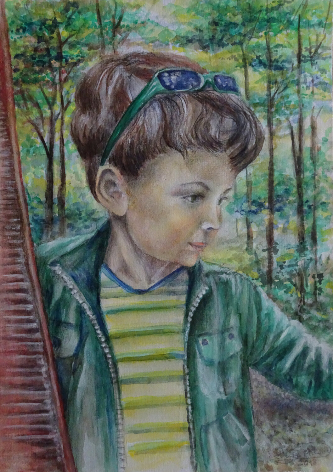 Child Portrait in Forest Light Olga Milova Original painting for sale
