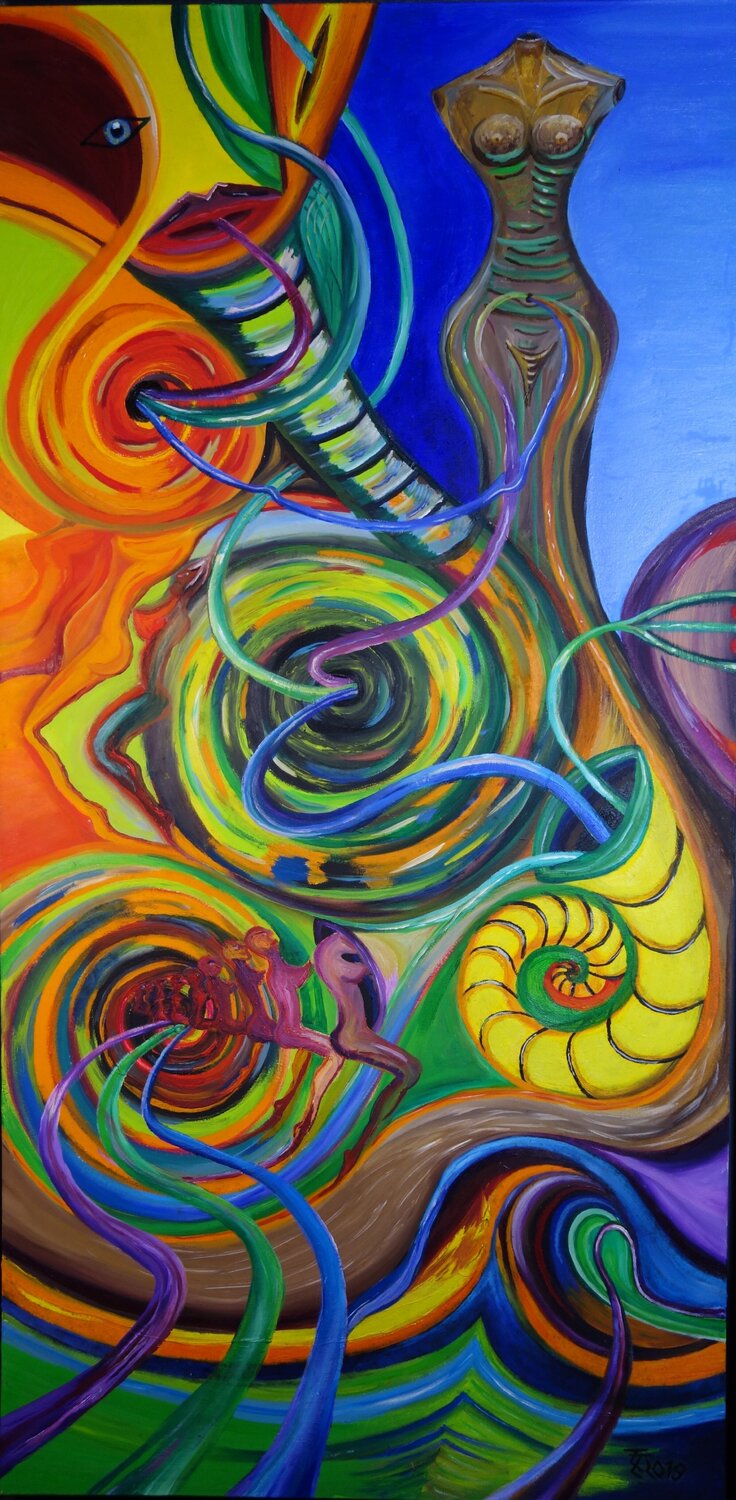 Organisch expressive Trilogie Teil(1) The Beginning - Birth Tilo Tscheulin Original painting for sale