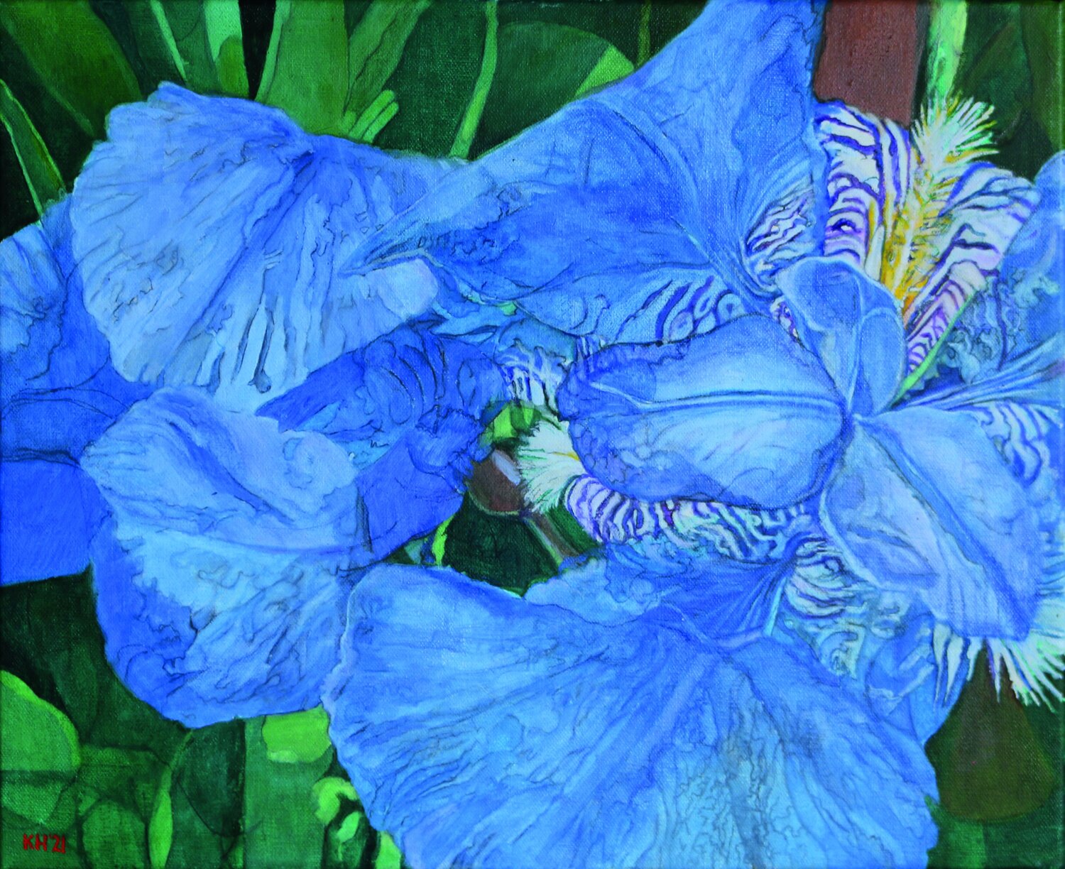 Blue Irises Moorland Productions (Kenneth Hay / Seetha A) Original painting for sale