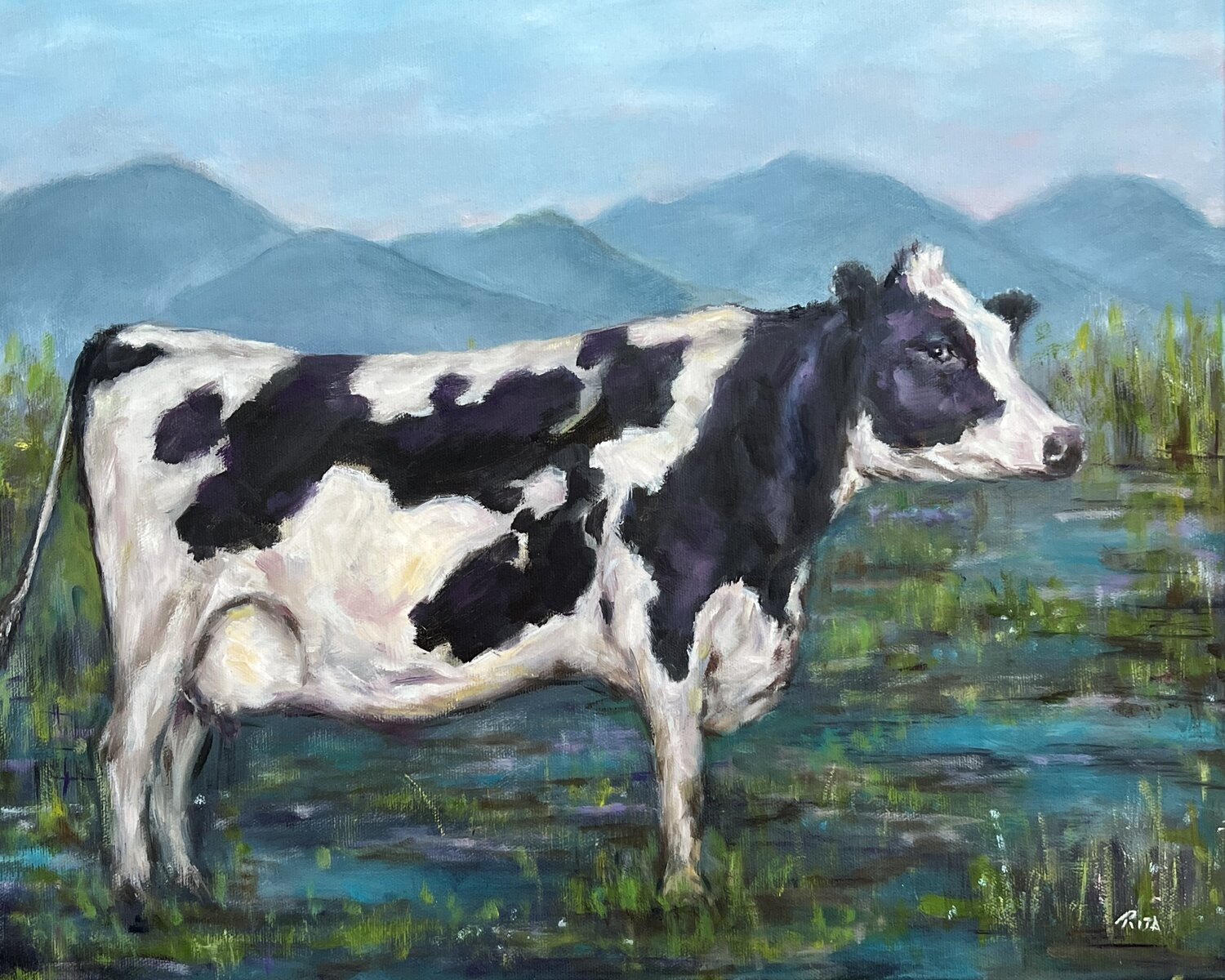 The Cow on the Meadow Rita Hsu Original painting for sale