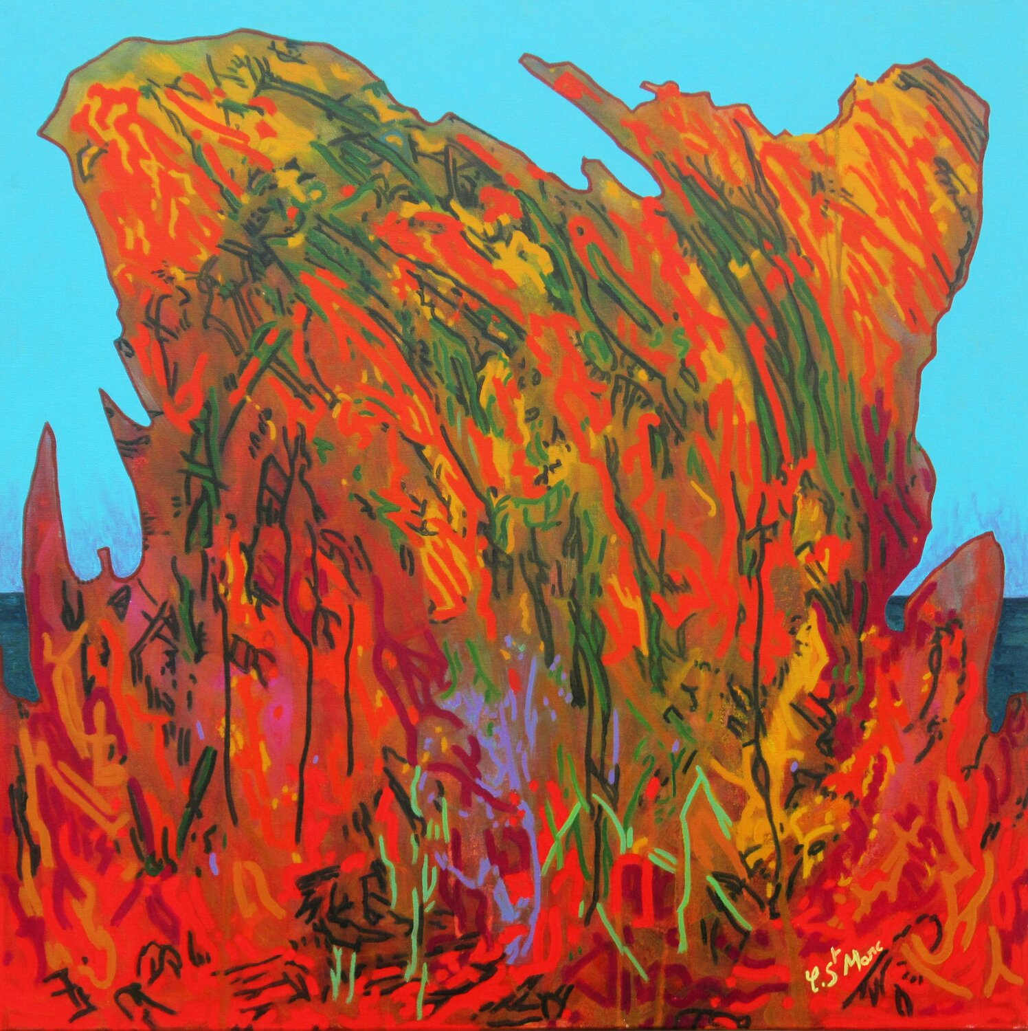 L'île éruptive Christian Saint Marc Original painting for sale