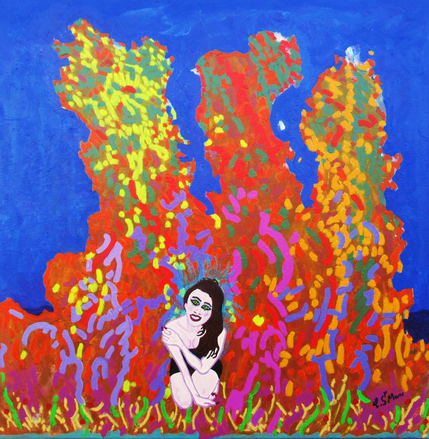 Femme dans le décor Christian Saint Marc Original painting for sale