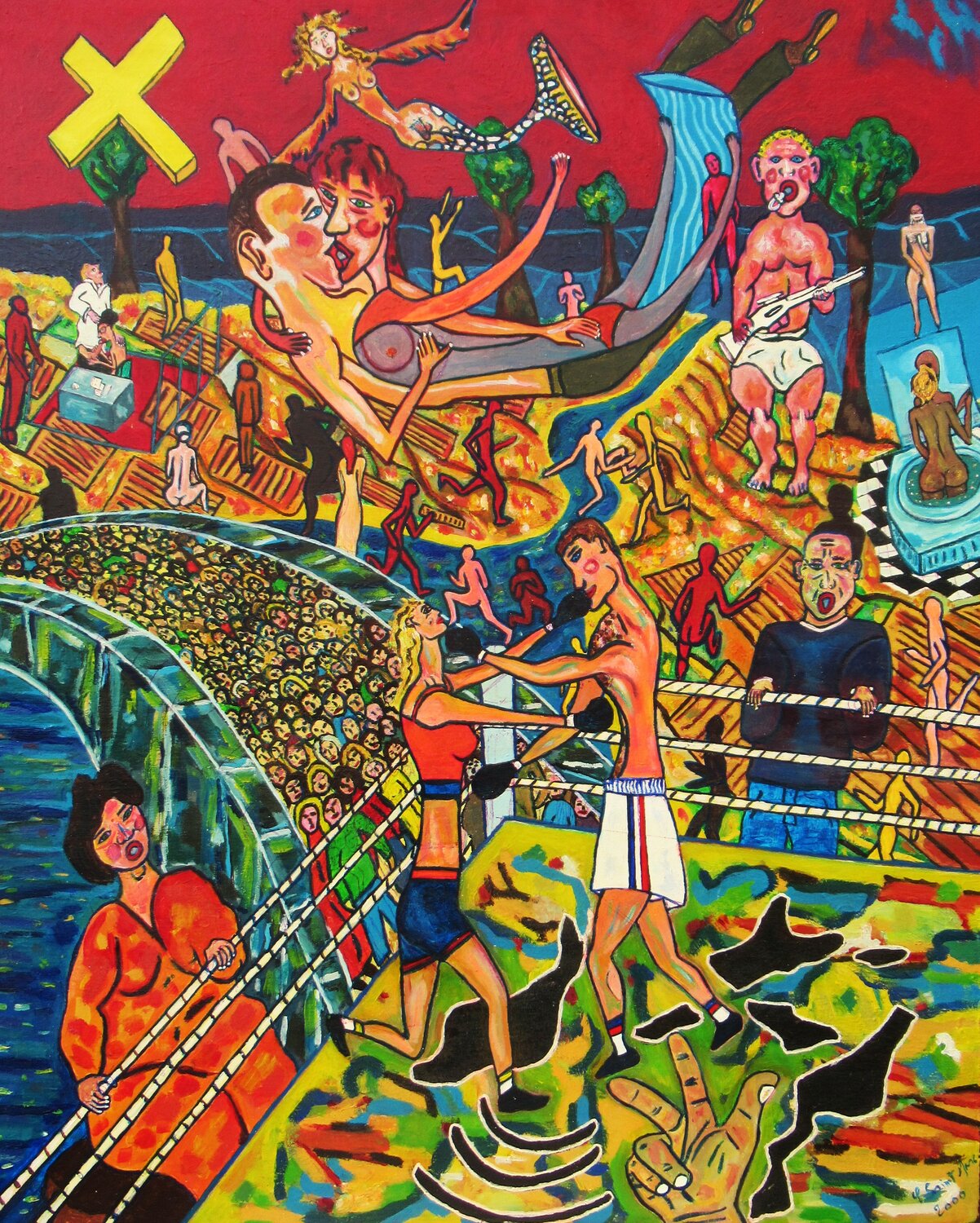 Le combat Christian Saint Marc Original painting for sale