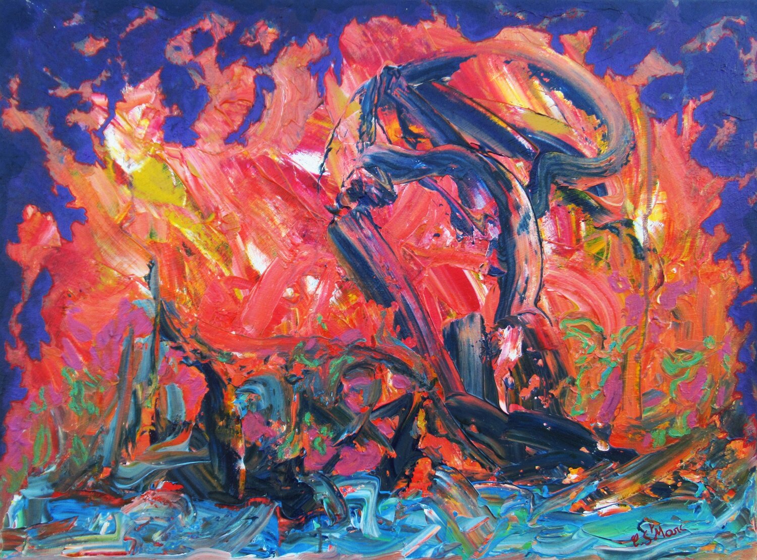 Entre eau et feu Christian Saint Marc Original painting for sale
