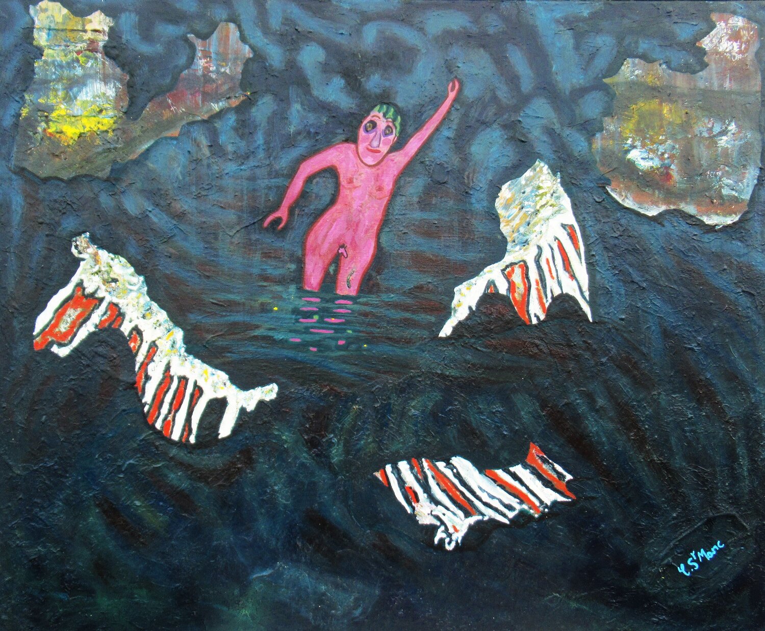 Bleau pétrole Christian Saint Marc Original painting for sale