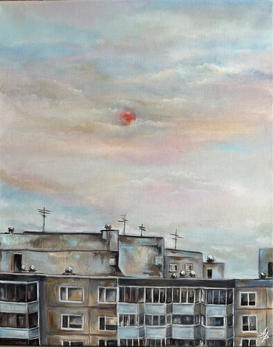 Sunset over Khrushchyovkas by Anna Parhimovitš, Painting for Sale on Select