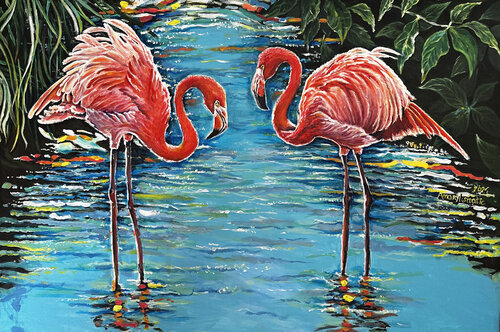 S2 Flamingos by Maria Matic and Amarylismatic, Painting for Sale on Select