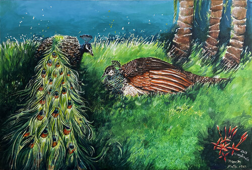 Peacock's caring gaze by Maria Matic and Amarylismatic, Painting for Sale on Select