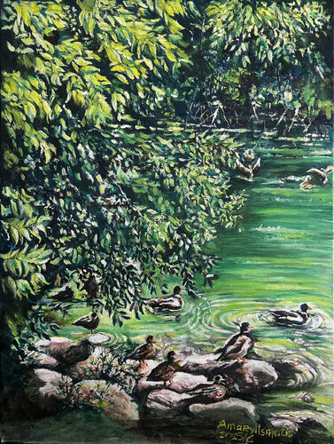 Ducks basking in the Sun by Maria Matic and Amarylismatic, Painting for Sale on Select