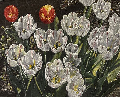 Snow White tulips by Maria Matic and Amarylismatic, Painting for Sale on Select