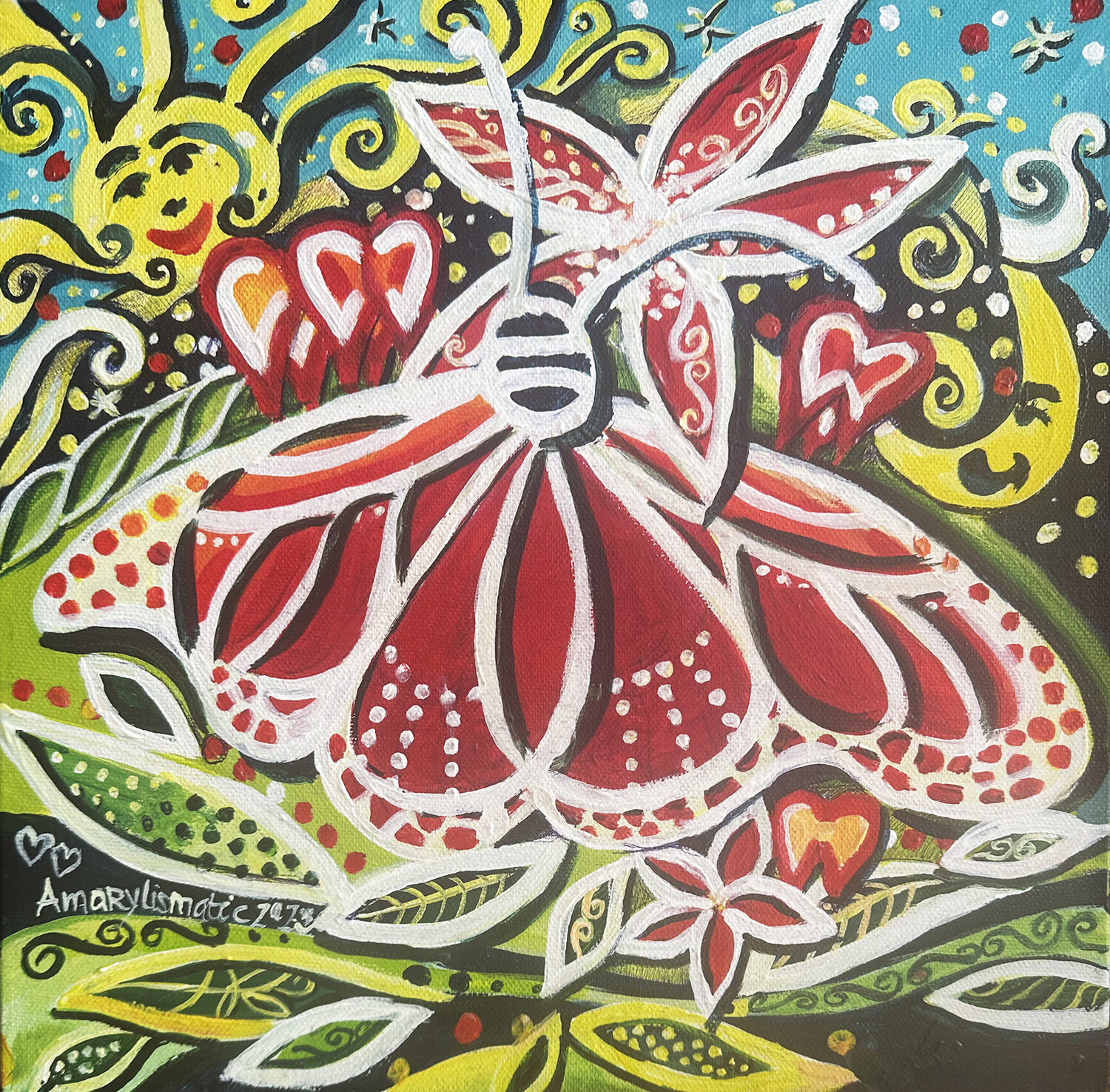 Butterfly in a Whimsical Garden Maria Matic and Amarylismatic Original painting for sale
