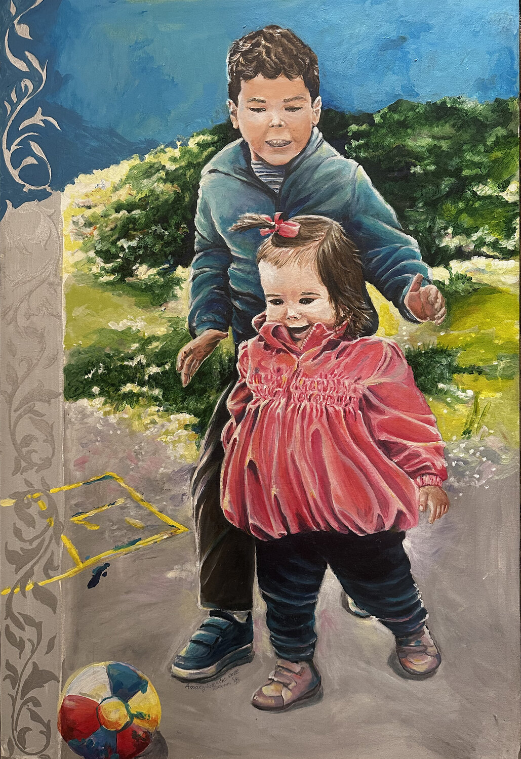 Children playing Maria Matic and Amarylismatic Original painting for sale