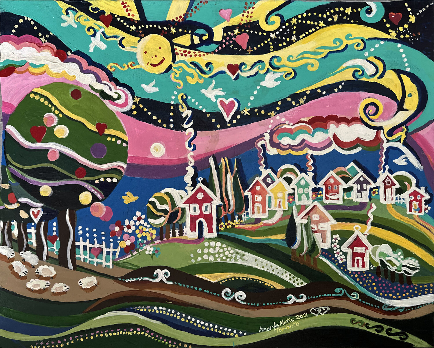 Summer in the neighborhood Maria Matic and Amarylismatic Original painting for sale
