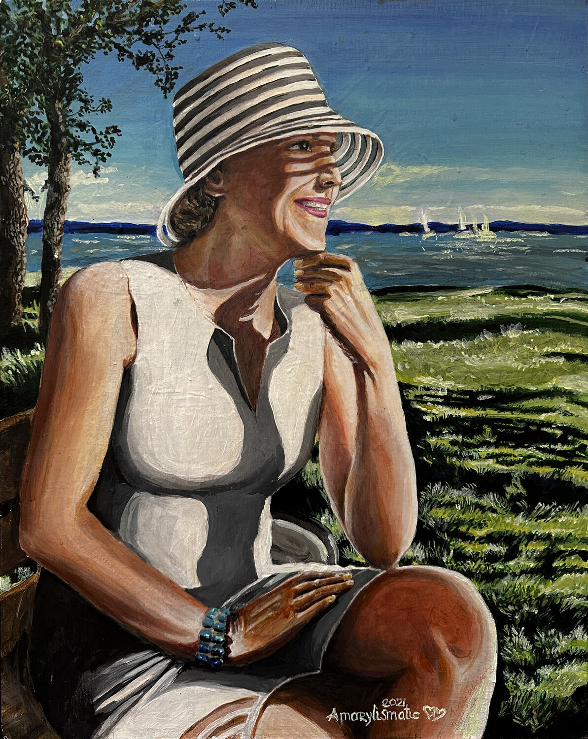 Women in Summer White Maria Matic and Amarylismatic Original painting for sale