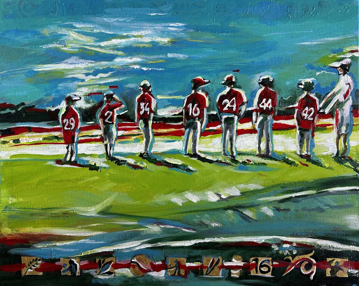Young Baseball Players Maria Matic and Amarylismatic Original painting for sale