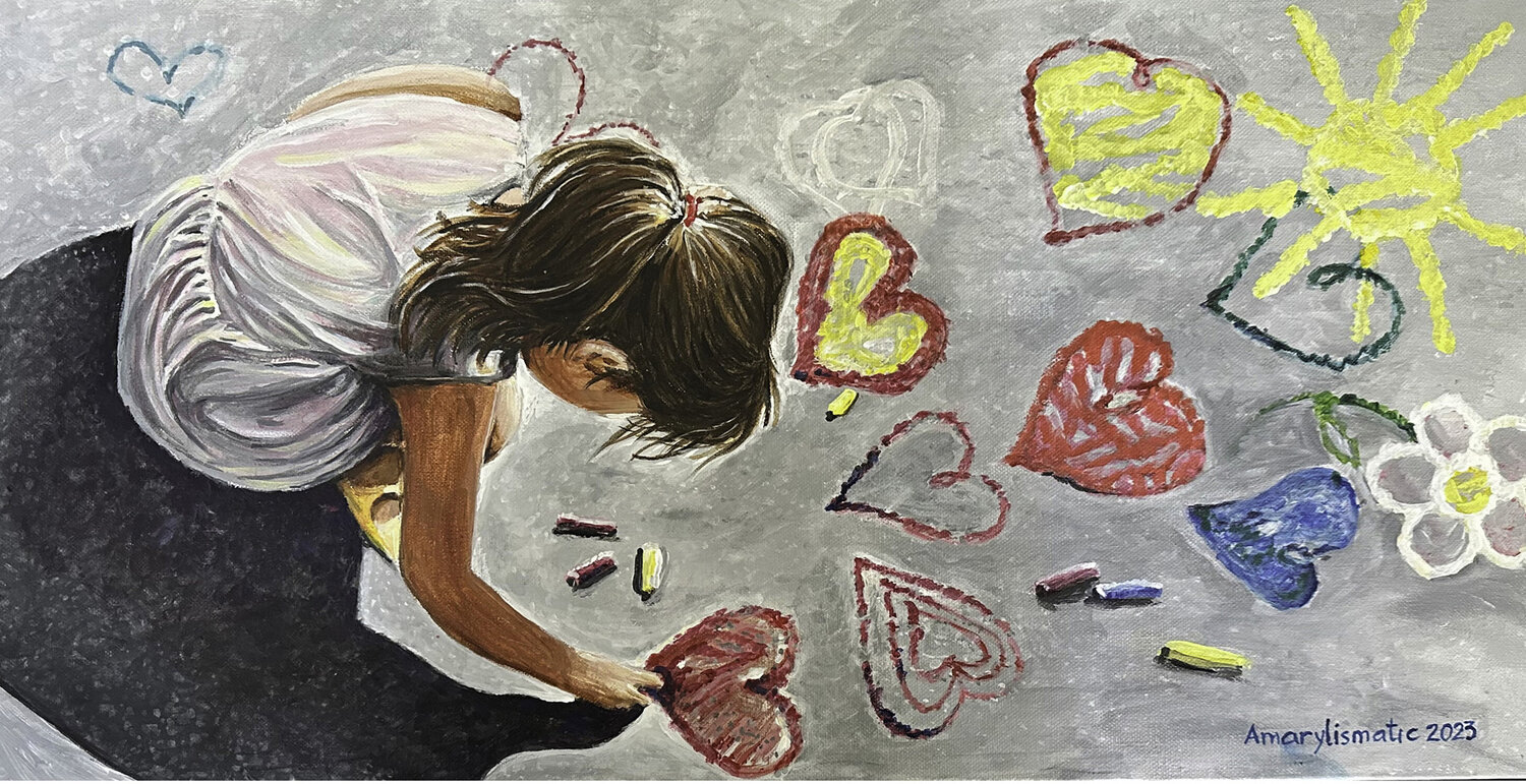 Girl and Hearts Maria Matic and Amarylismatic Original painting for sale