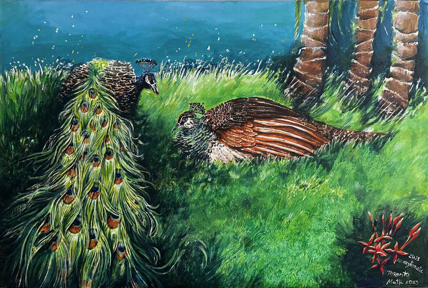 Peacock's caring gaze Maria Matic and Amarylismatic Original painting for sale