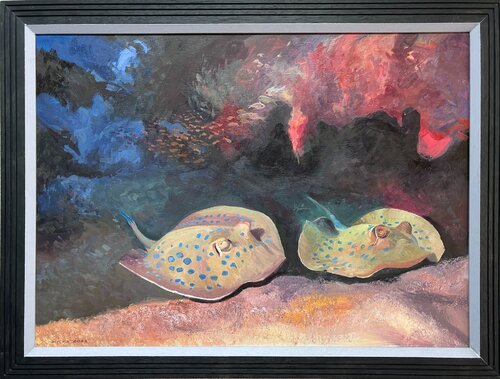 Blue Spotted Stingrays by Gerald Miles, Painting for Sale on Select