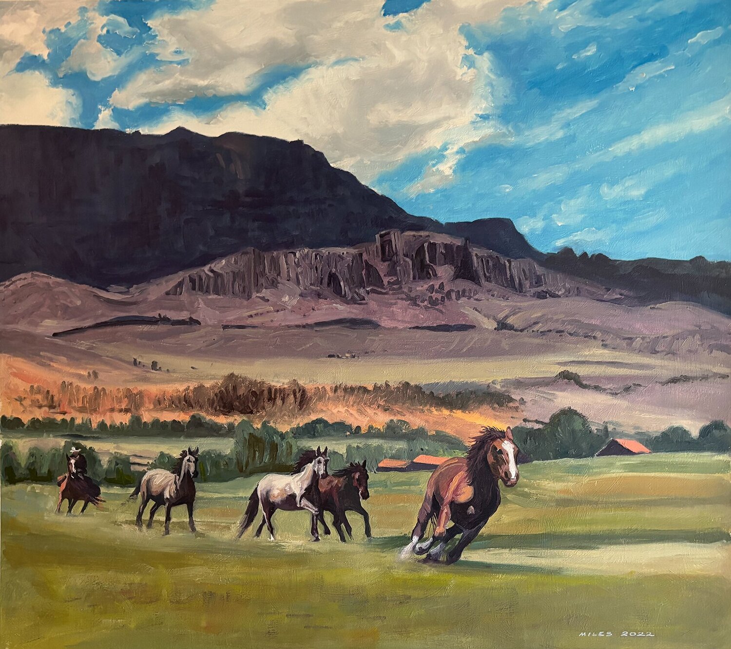 Rounding up wild horses Gerald Miles Original painting for sale