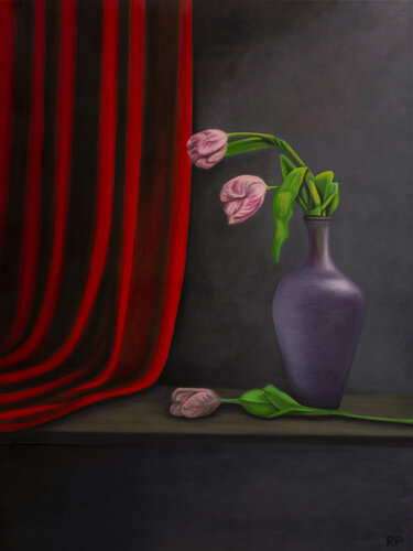 Flowers in the gray by Rafael Paiva, Painting for Sale on Select