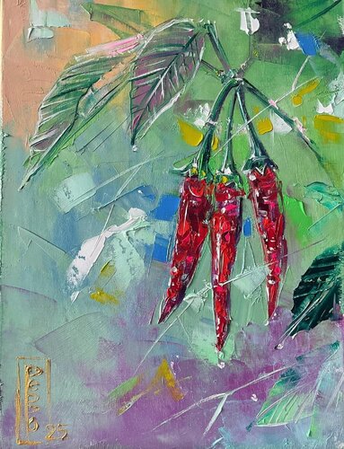 Red hot chilli peppers by Petko Dzhelebov, Painting for Sale on Select