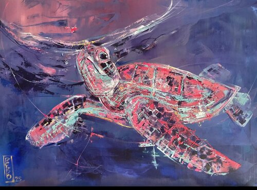 Abstract Sea turtle by Petko Dzhelebov, Painting for Sale on Select