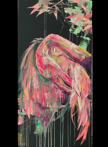 Flamingo abstract by Petko Dzhelebov, Painting for Sale on Select