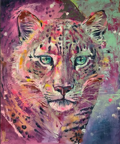 The Mystical Snow Leopard by Petko Dzhelebov, Painting for Sale on Select