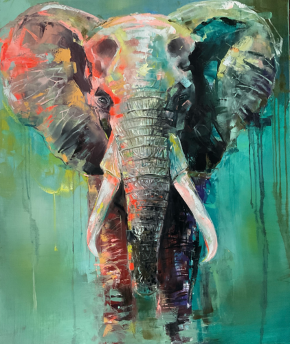 The emerald elephant by Petko Dzhelebov, Painting for Sale on Select