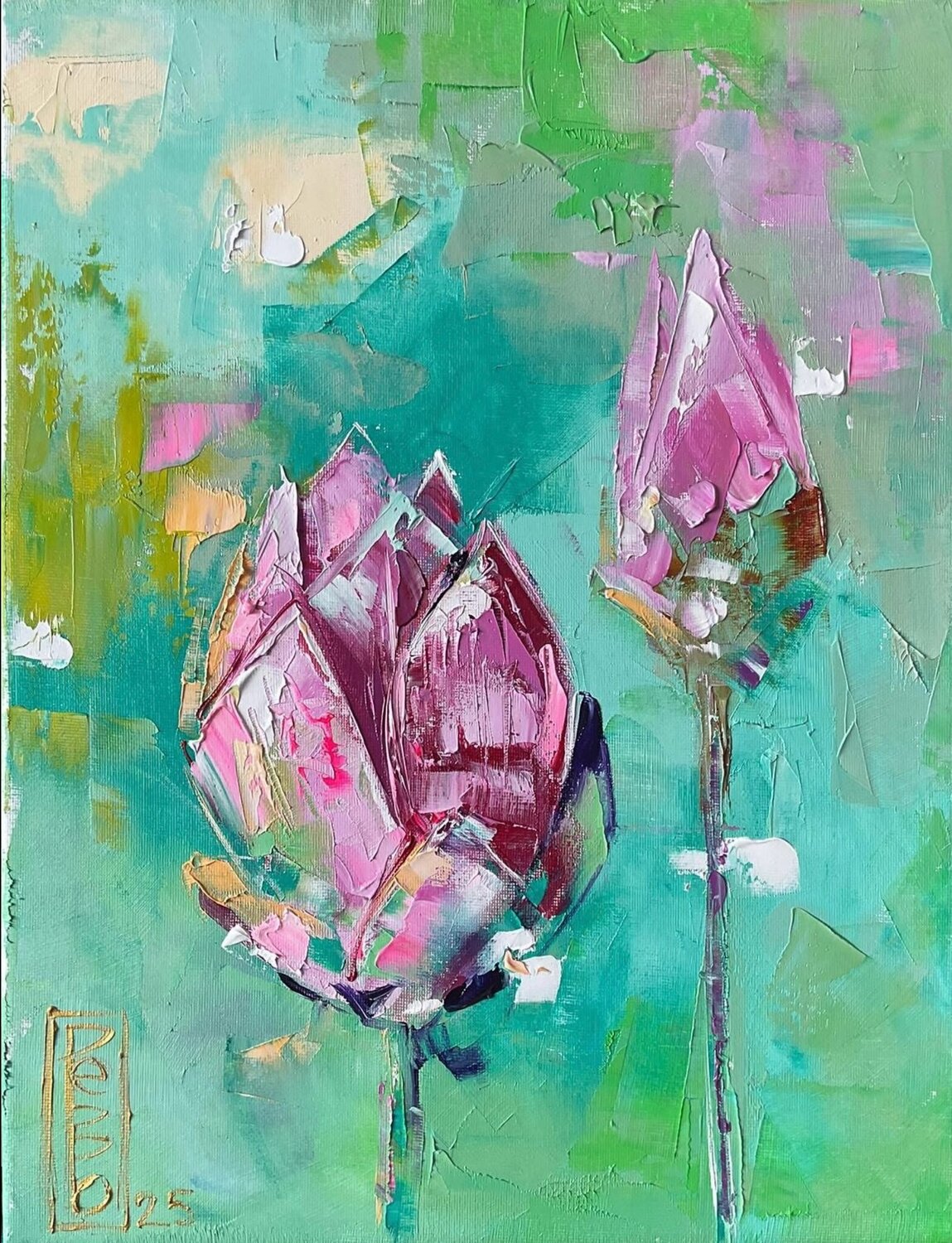 Lotus bud Petko Dzhelebov Original painting for sale