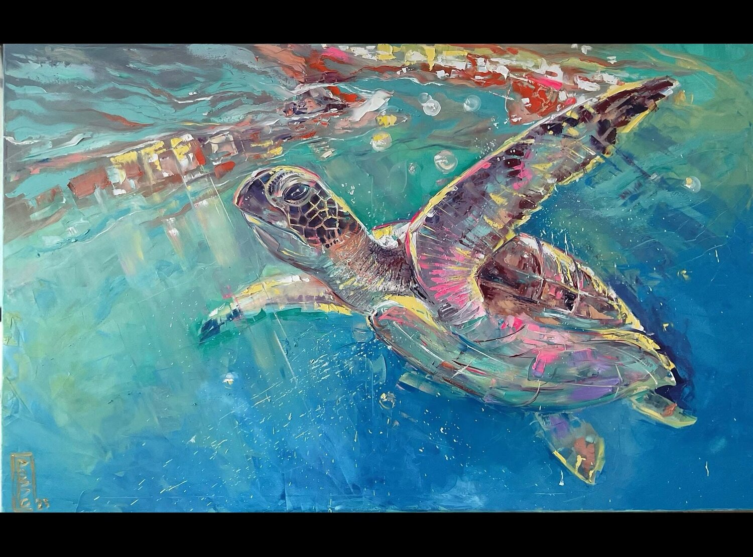 Sea turtle Petko Dzhelebov Original painting for sale