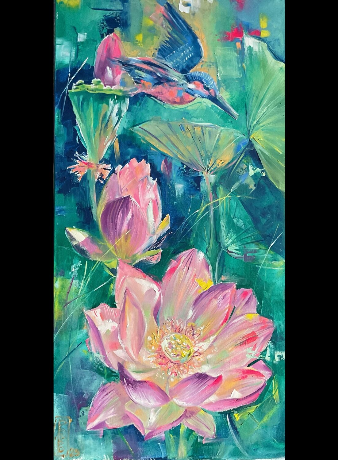 Lotus flowers Petko Dzhelebov Original painting for sale