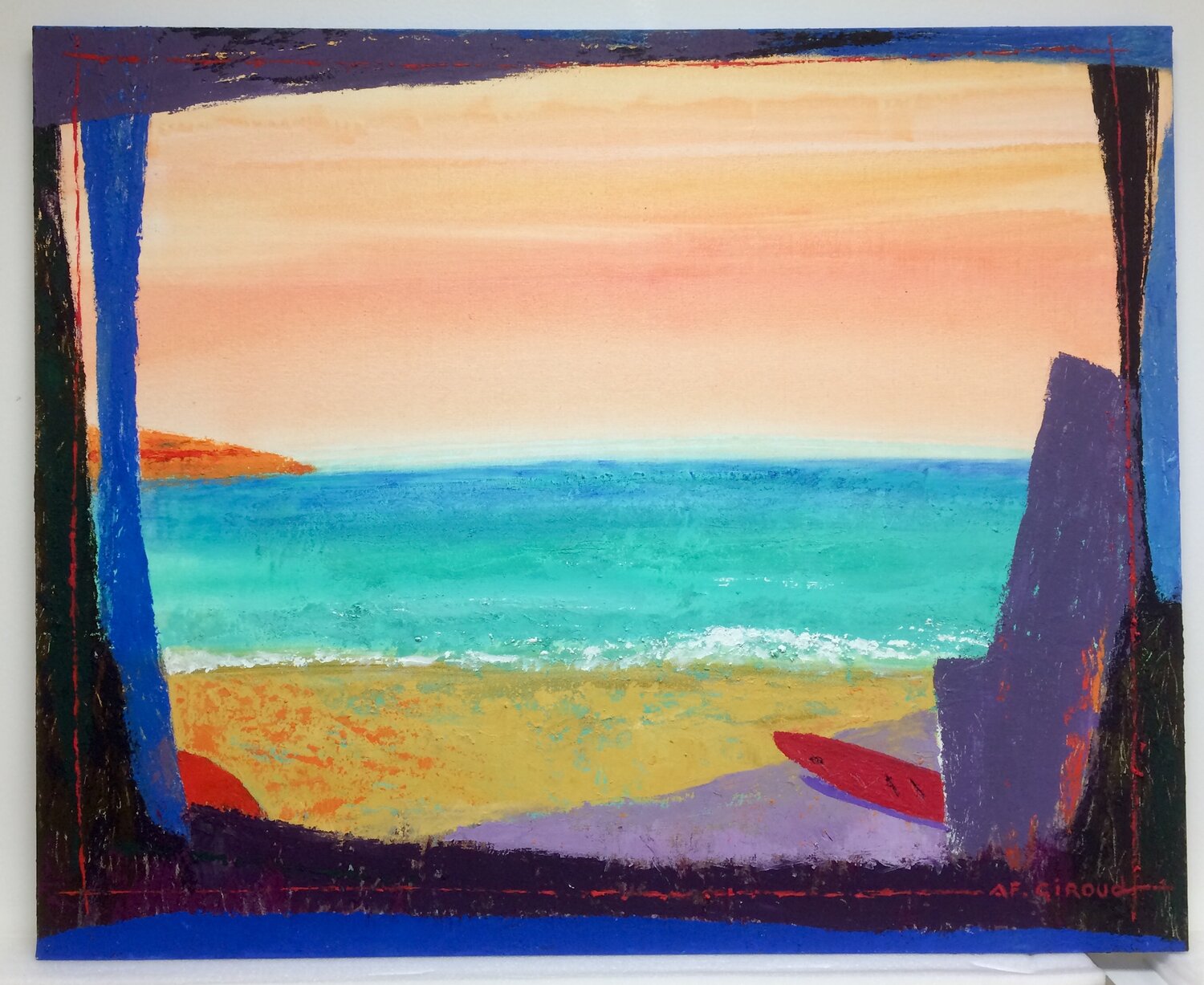 EN ATTENDANT LA VAGUE Annie-France Giroud Original painting for sale