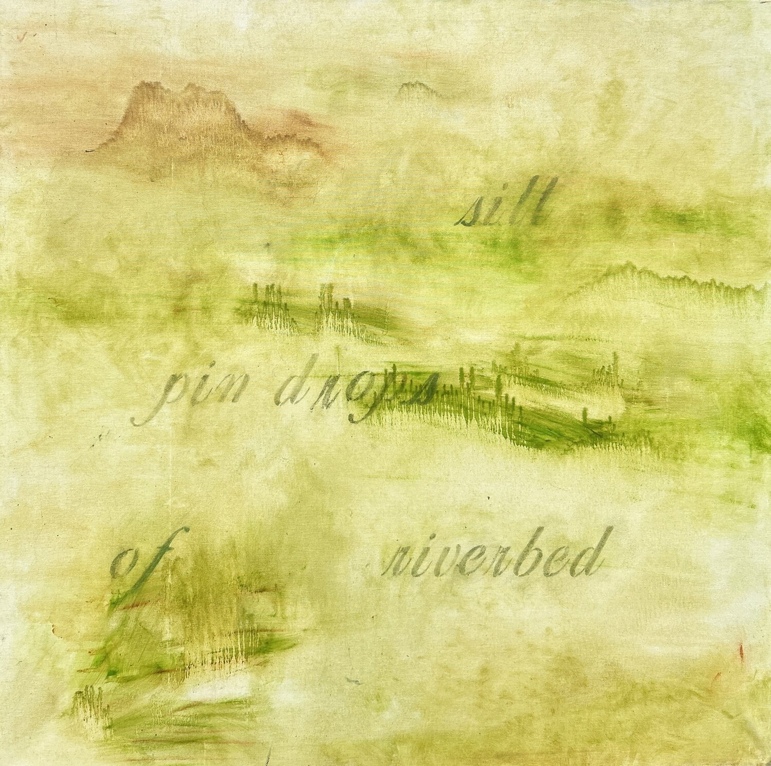 Text-based Abstract Painting in Green: Silt: Pin drops of Riverbed Irene Watson Original painting for sale