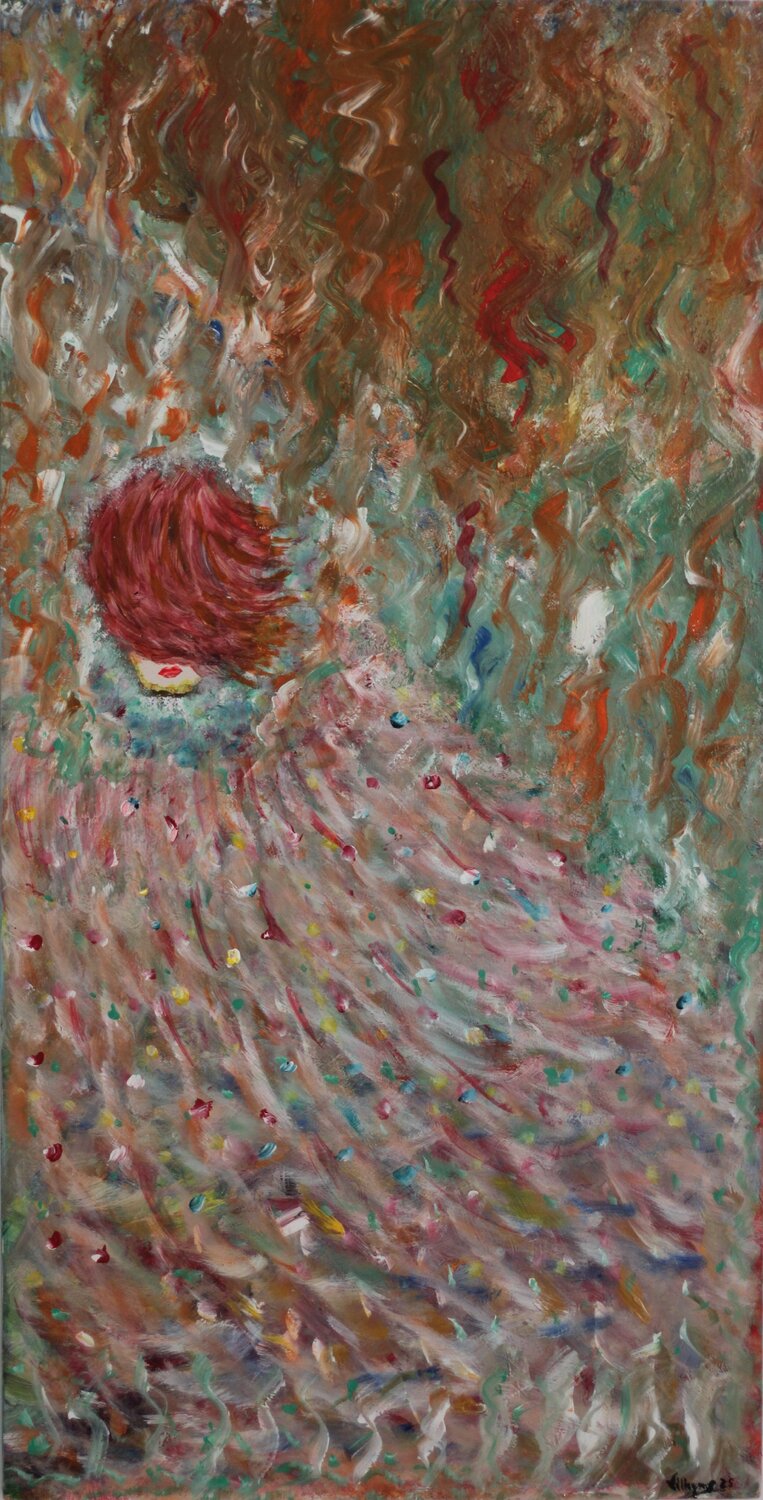 Fashion, cascada de plumas e hilos. Maria Cruz Porras Villegas Original painting for sale