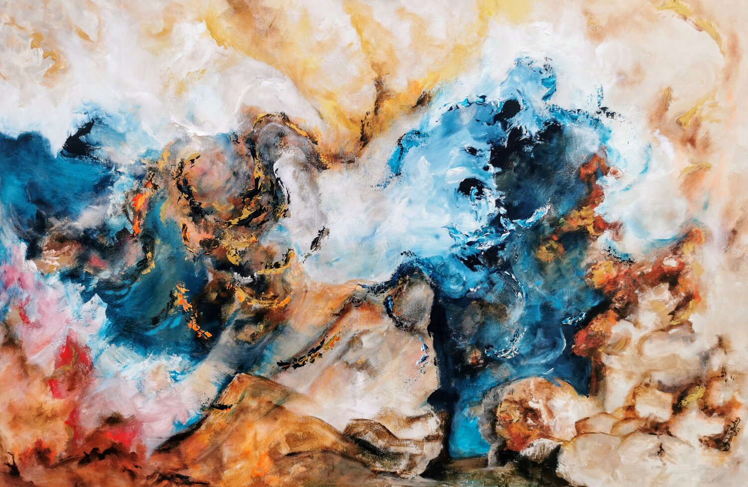 Between Flames and Silences Luís Bastos Original painting for sale