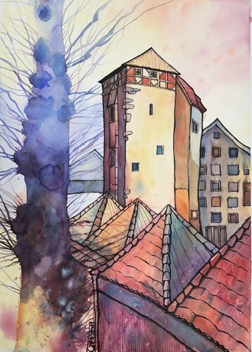 Stockturm der alten Nienburg by Vera Fischer, Painting for Sale on Select