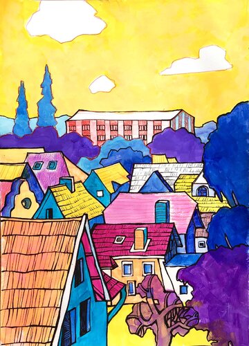 Akropolis im gelben Licht by Vera Fischer, Painting for Sale on Select