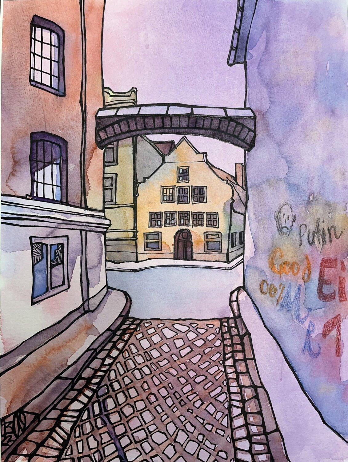 Schau mal rein in eine Gasse Vera Fischer Original painting for sale