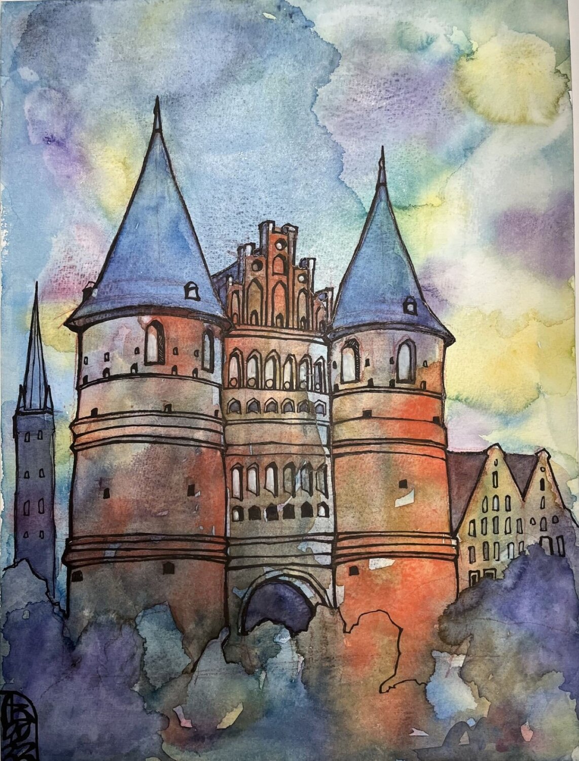 Holstentor - Wahrzeichen Lübecks Vera Fischer Original painting for sale