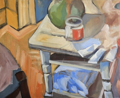 Studio Table with Paint Tubes by @asaleanderz Leanderz, Painting for Sale on Select