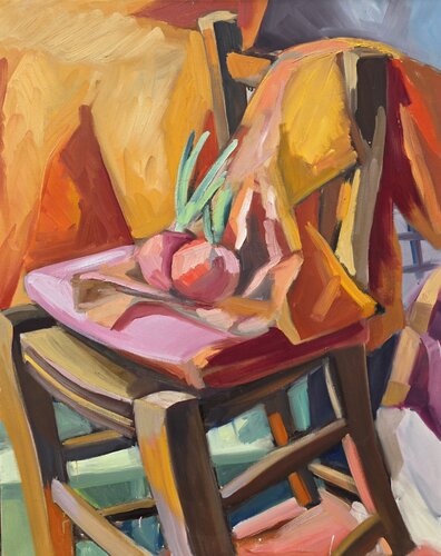 Still Life: Onions on a brown chair by @asaleanderz Leanderz, Painting for Sale on Select