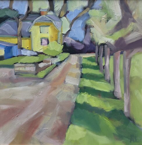 The Yellow Country House in Spring by @asaleanderz Leanderz, Painting for Sale on Select