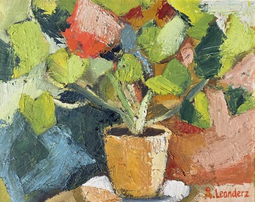 Mårbacka geranium in a terracotta pot by @asaleanderz Leanderz, Painting for Sale on Select