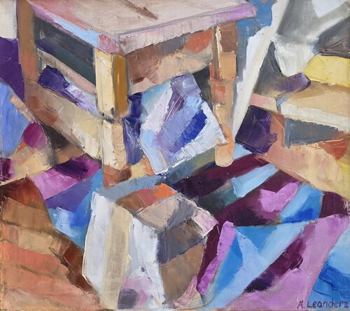 Still Life in a Studio with a Stool by @asaleanderz Leanderz, Painting for Sale on Select