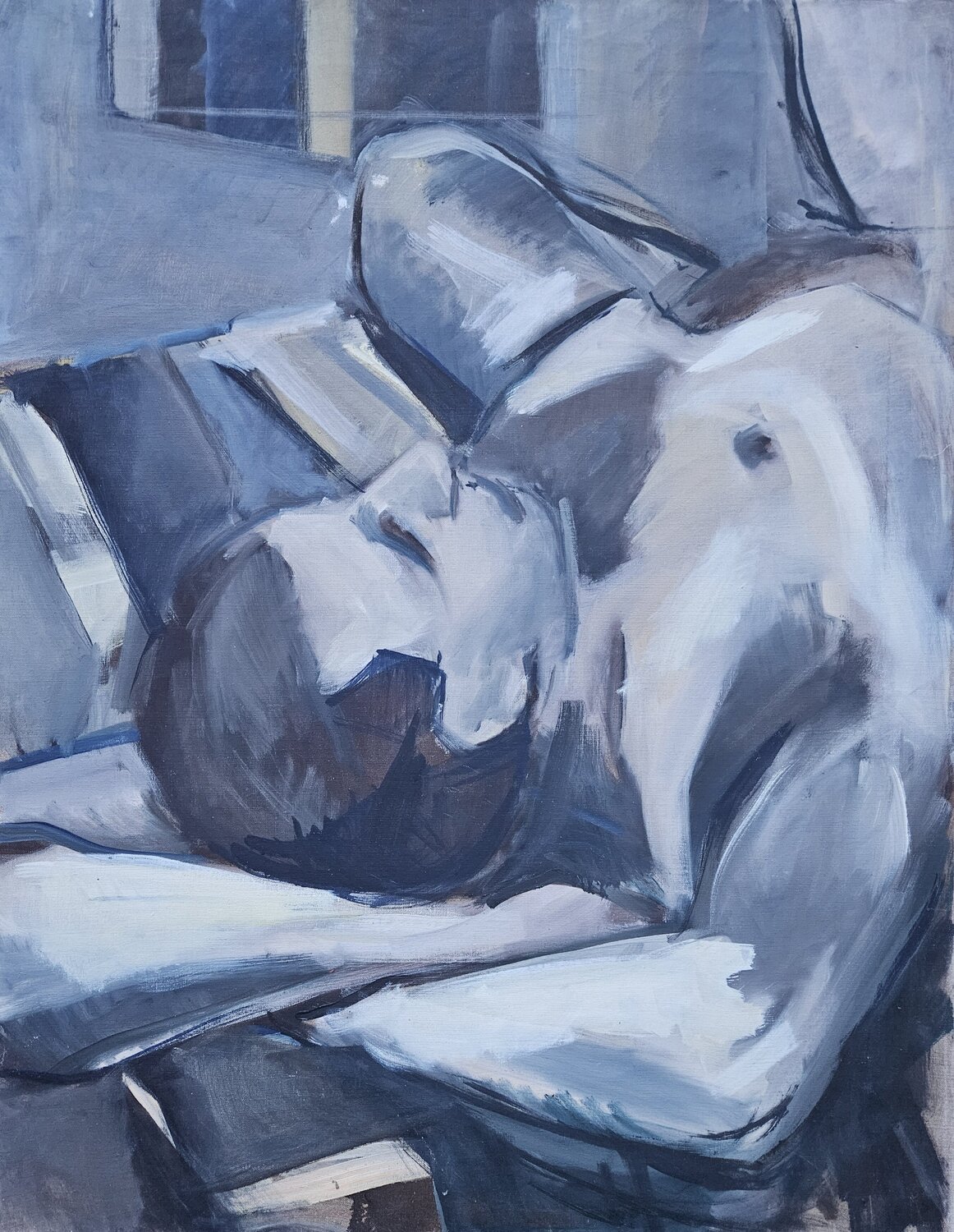 Reclining Nude on a Bed I @asaleanderz Leanderz Original painting for sale