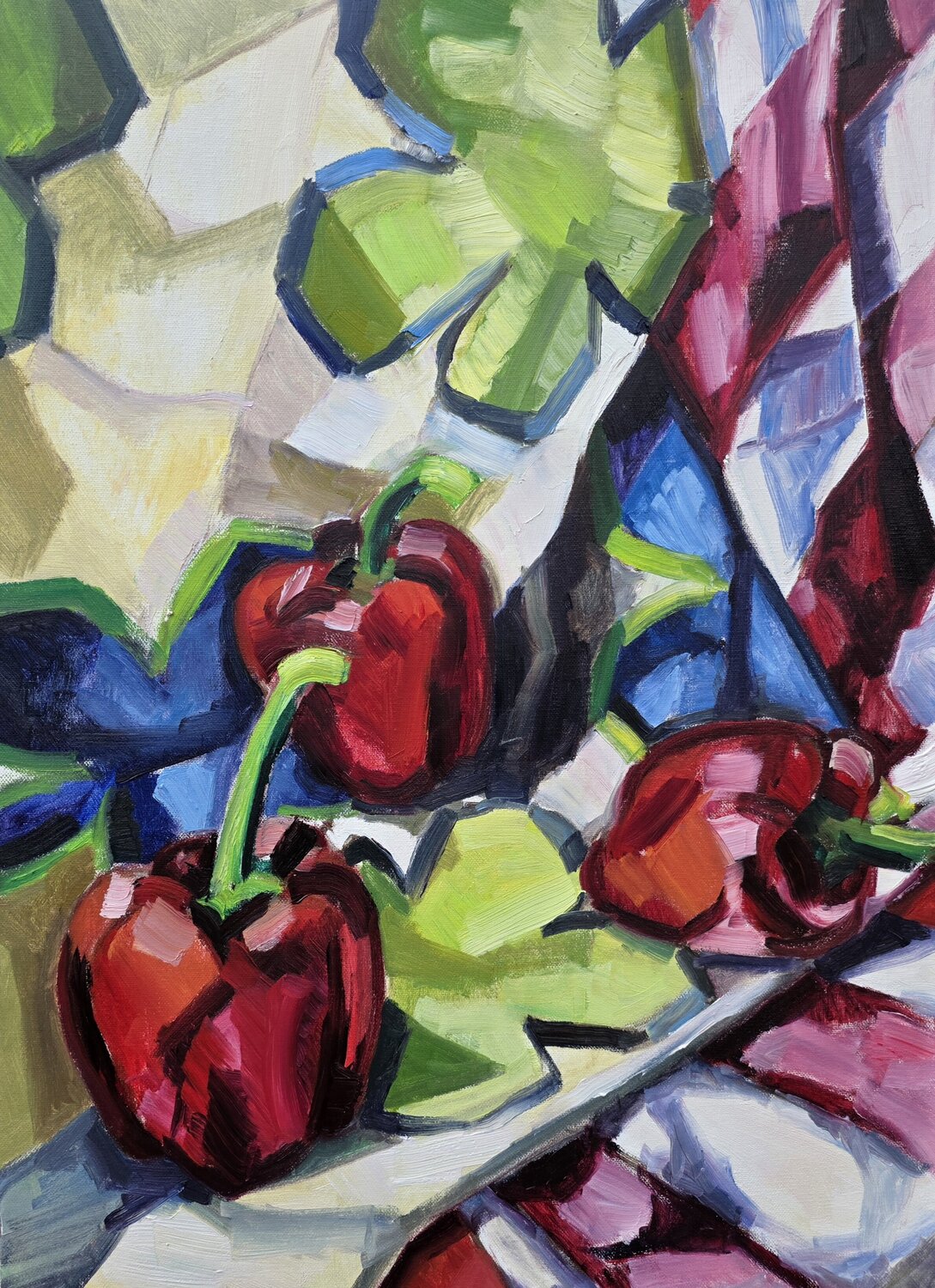 Bell Pepper on a Floral Drapery @asaleanderz Leanderz Original painting for sale