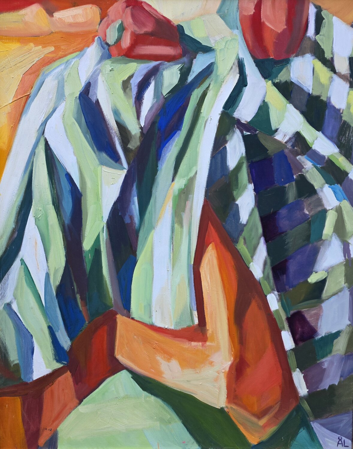 Still Life with Bell Pepper and Stripes @asaleanderz Leanderz Original painting for sale