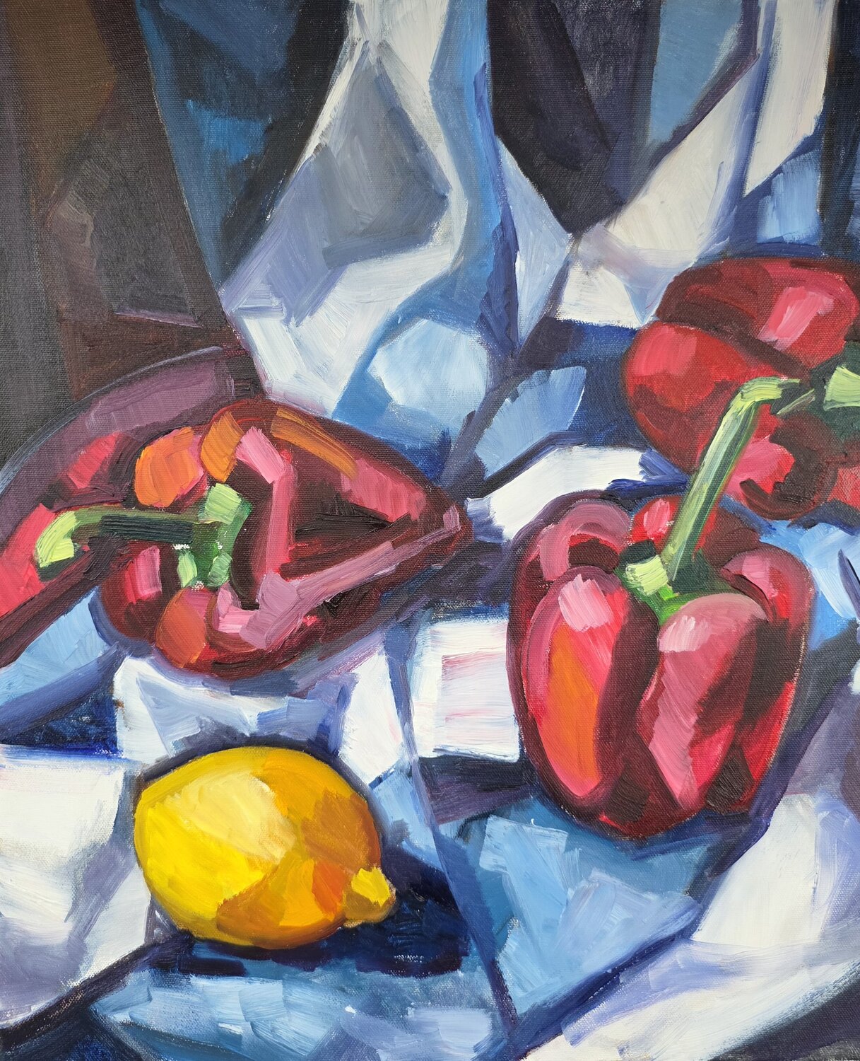 Still Life with Bellpepper and lemon @asaleanderz Leanderz Original painting for sale