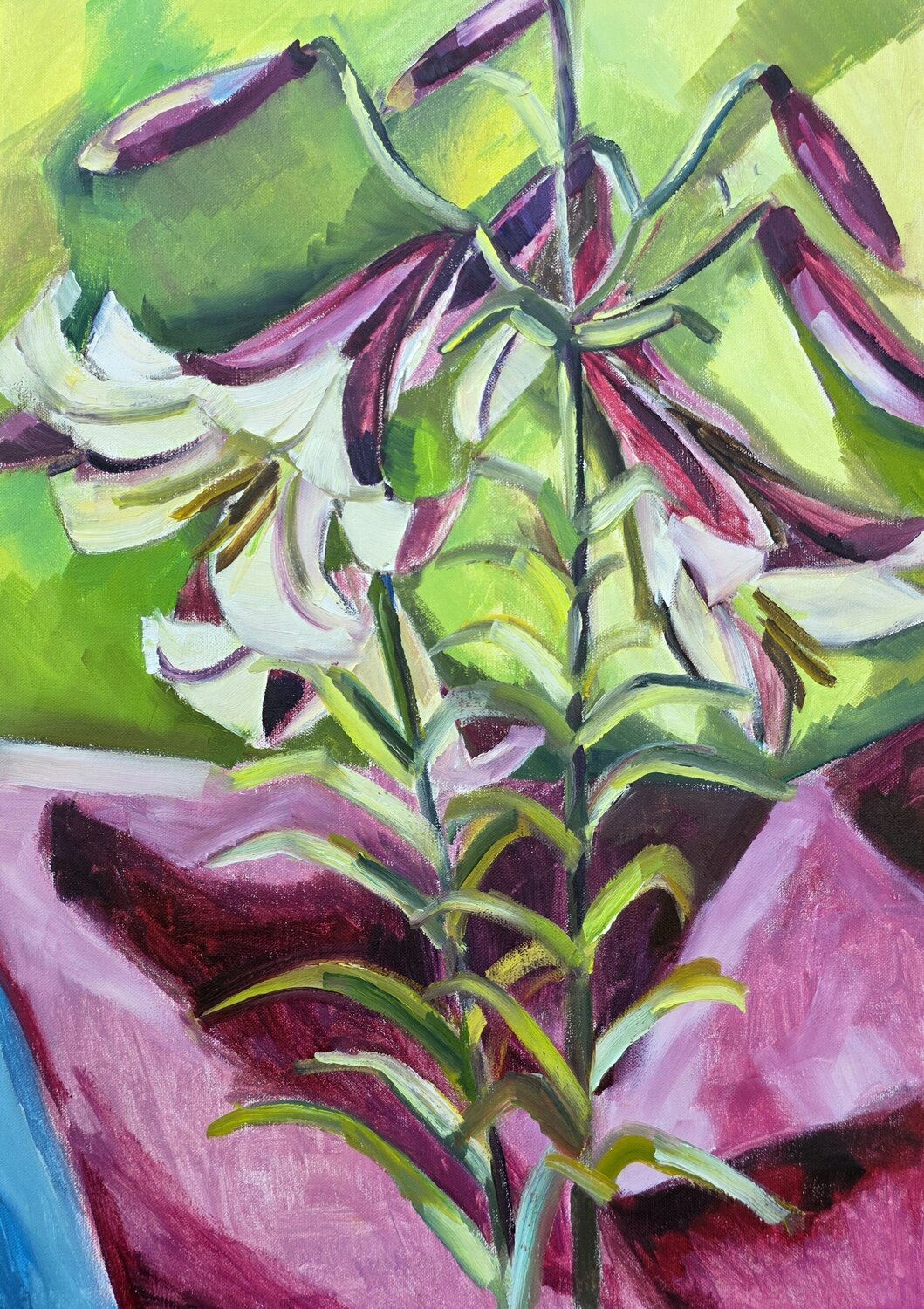 White Lily on Green Drapery @asaleanderz Leanderz Original painting for sale